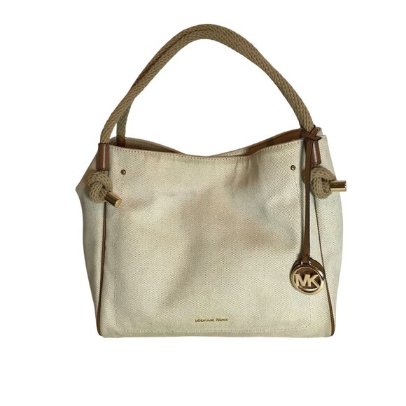 Michael Kors Cream Canvas Shoulder Bag With Leather Trim - Picture 9 of 9